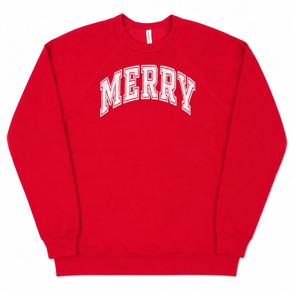 Bella Canvas Merry Christmas Sweatshirt XL Red Fleece Collegiate Holiday